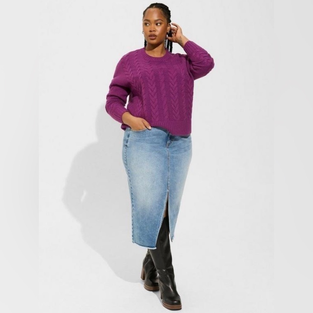 Torrid Cable Knit Pullover Sweater - Phlox Purple Size 3 / 3X - Picture 2 of 5